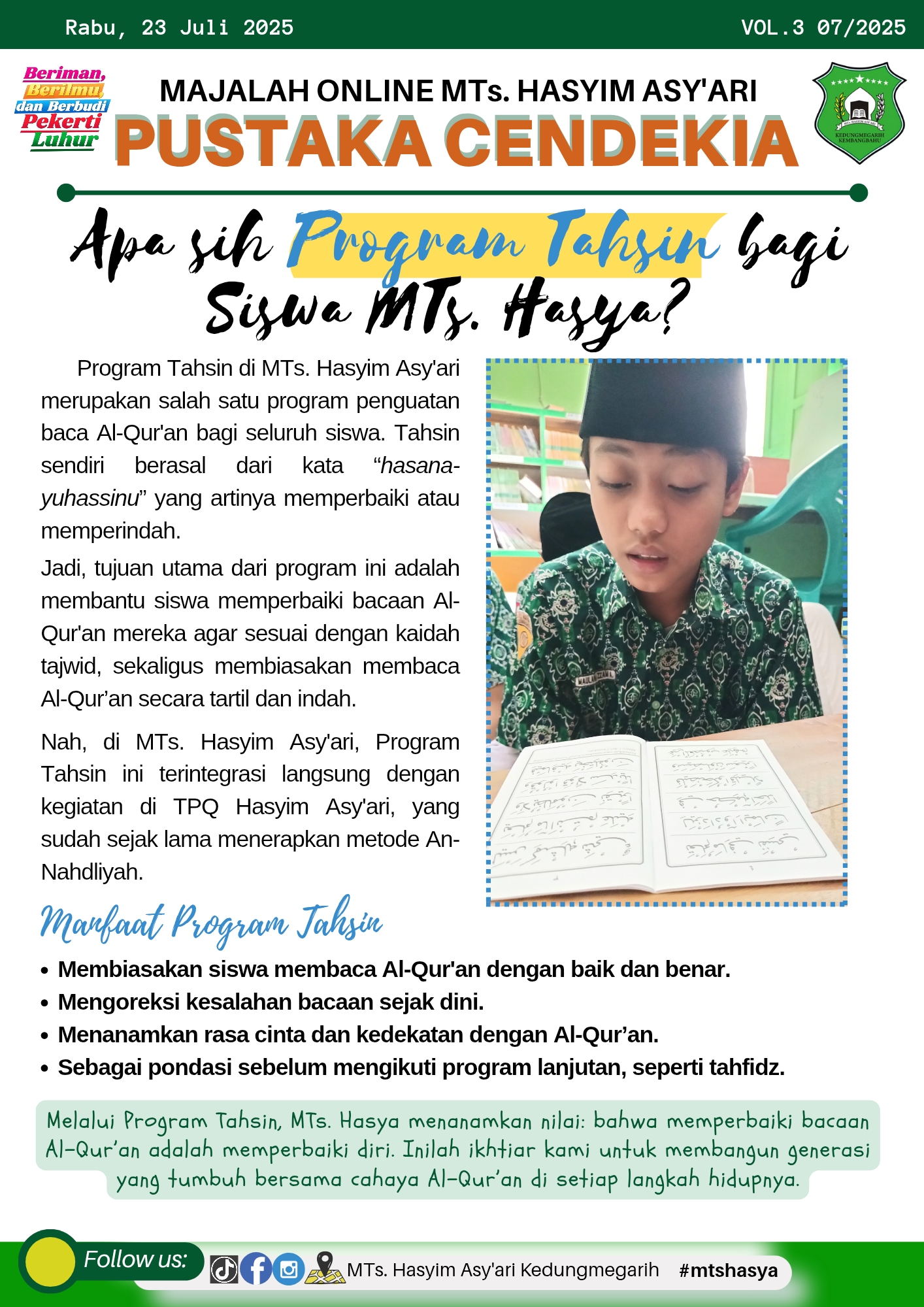 Menumbuhkan Generasi Qur’ani Melalui Pembinaan Bacaan Al-Qur’an yang Berkualitas